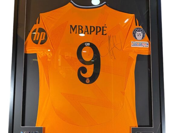 CUADRO CON JERSEY Kylian Mbappé Real Madrid Naranja (Beckett)