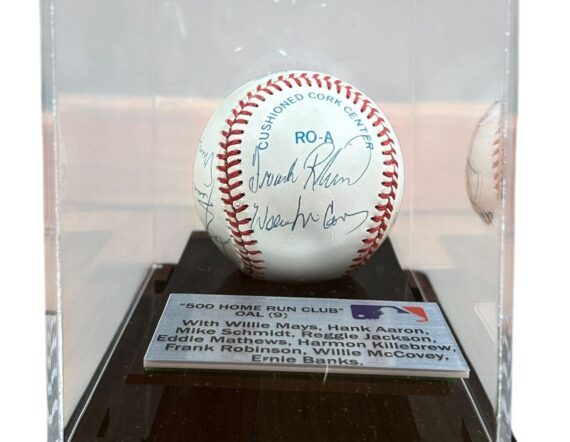 ACRÍLICO CON PELOTA "500 Home Run Club" OAL multifirma (JSA)